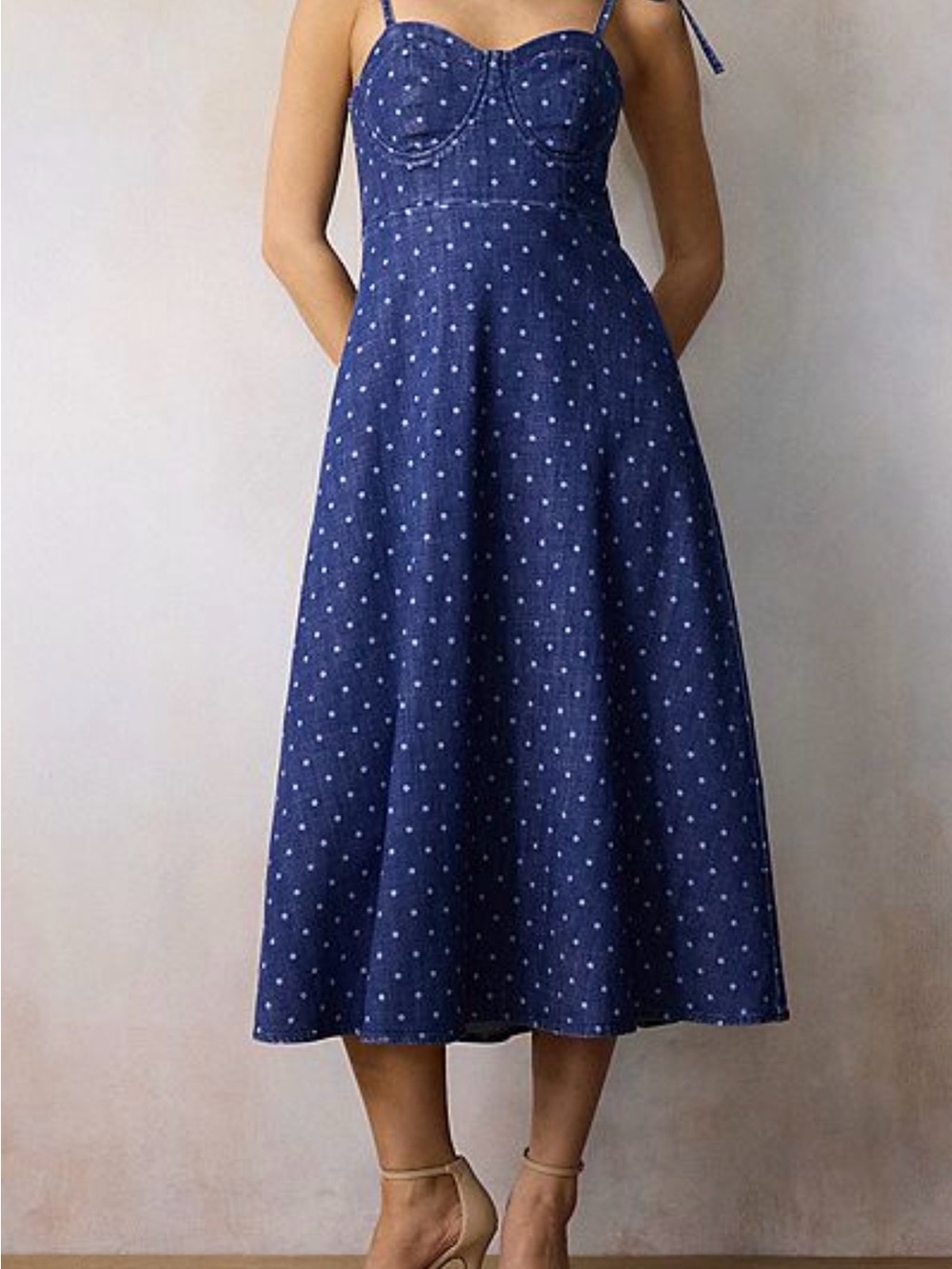 LC Lauren Conrad Navy Polka Dot Midi Skirt